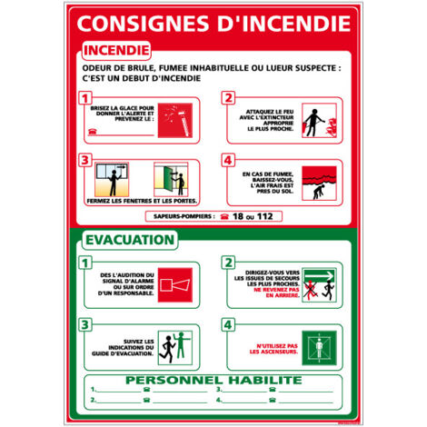Panneau CONSIGNES INCENDIE à compléter – Adhésif – 210 x 300 mm