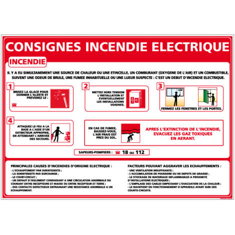 Panneau consignes incendie électrique – Adhésif – 210 x 300 mm