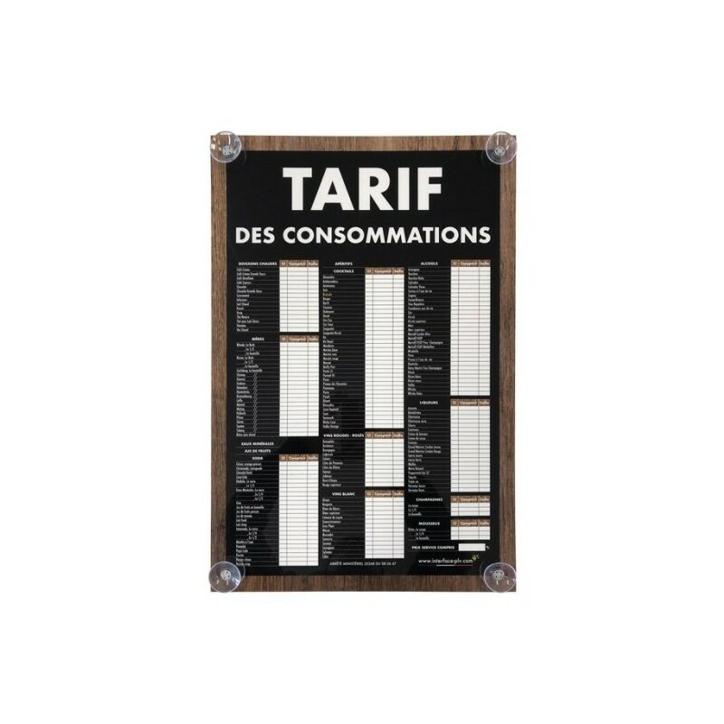 Panneau consommations courantes traditionnel 60x40 cm avec fixation ventouses