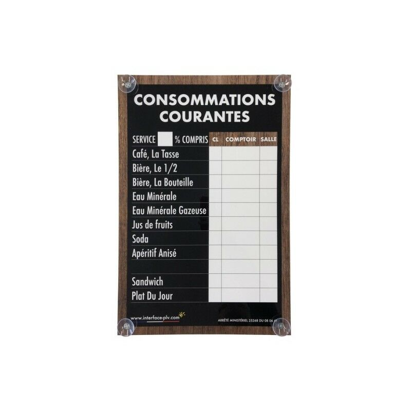 Panneau consommations courantes traditionnel 60x40 cm avec fixation ventouses