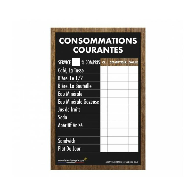 Panneau consommations courantes traditionnel dimensions 61 x 41 cm