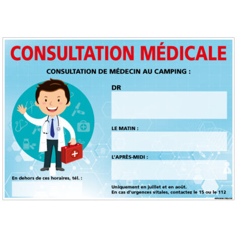 PANNEAU CONSULTATION MEDICALE (H0461-PERSO) - Adhésif - 105 x 75 mm