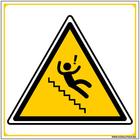 Panneau DANGER ATTENTION CHUTES (C1345) - Plastique PVC 1,5 mm - 125 x 125 mm
