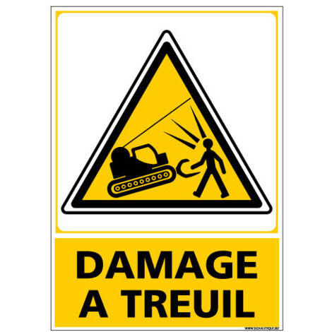 PANNEAU DANGER DAMAGE A TREUIL (C1445) - Adhésif - 210 x 300 mm