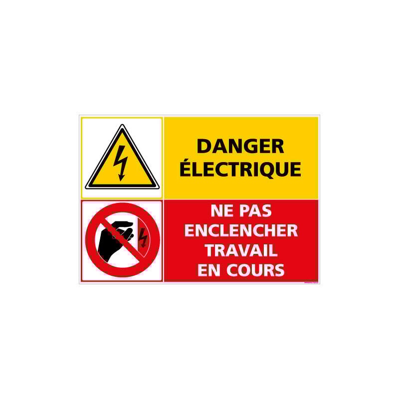 Panneau danger electrique - ne pas enclencher travail en cours (C1418) - Plastique pvc 1,5 mm - 420 x 300 mm