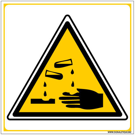 PANNEAU DANGER MATIERES CORROSIVES (C0040) - Adhésif - 125 x 125 mm