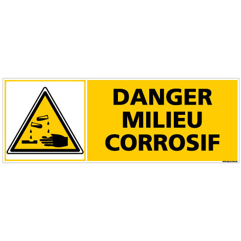Panneau DANGER MILIEU CORROSIF (C0368) - Adhésif - 210 x 75 mm