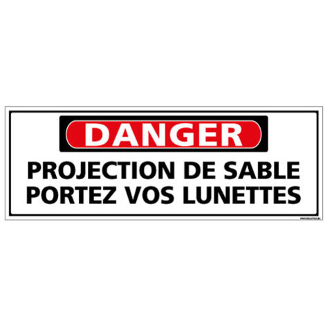 Panneau - DANGER - Projection de sable portez vos lunettes (C1321) - Adhésif - 210 x 75 mm