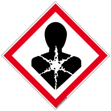 Panneau DANGER RISQUES MUTAGENES, RESPIRATOIRES, CANCERIGENES OU POUR LA REPRODUCTION (SGH08) - Adhésif - 125 x 125 mm