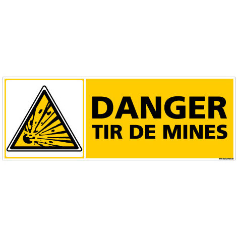 PANNEAU: DANGER TIR DE MINES (C0383) - Adhésif - 210 x 75 mm