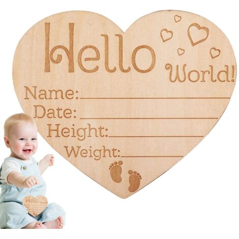 Panneau d'annonce de naissance  Panneau de naissance en bois pour empreintes de mains et de pieds de bébé – Panneau de nom « Hello World » pour hôpital, panneau de bienvenue en bois pour