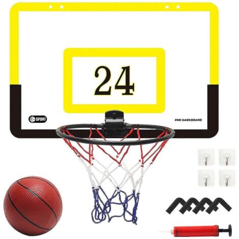 Panneau de basket-ball transparent à suspendre à une porte, mini panneau de basket-ball sans perçage avec 1 panier, 4 crochets et 1 ballon de basket-ball.