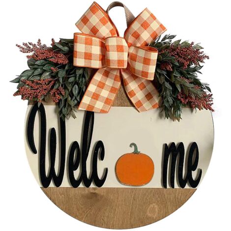Panneau de bienvenue, décoration d'automne pour porche, couronne d'automne, décoration rustique en rondins, joyeux Thanksgiving, mur, style ferme, pendaison de crémaillère, doux foyer, 30 cm, vertical