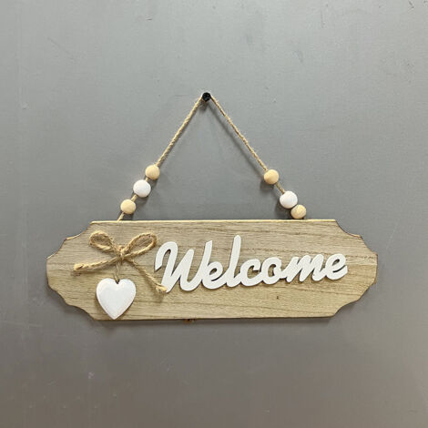 Panneau De Bienvenue En Bois Naturel 25.8 X 7.6 Cm Avec Corde Suspendue Décoration Porte D'Entrée Accrochable Pour Maison