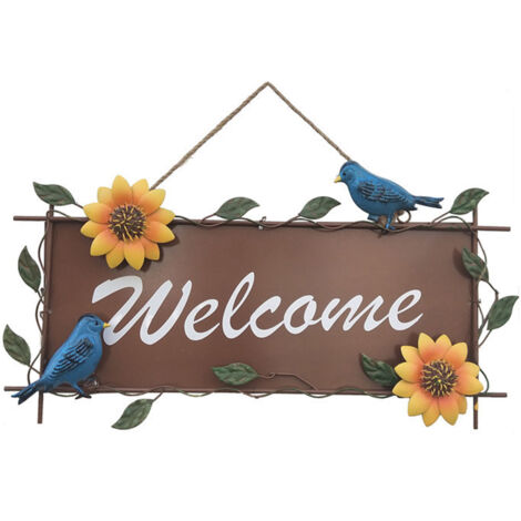 Panneau de Bienvenue Sertir en Fer Sunflower - Panneau de Bienvenue Jardin Soleil Motifs Tracés Main Cordage Chanvre Décor Extérieur Maison Kit Unique 1 Pièce