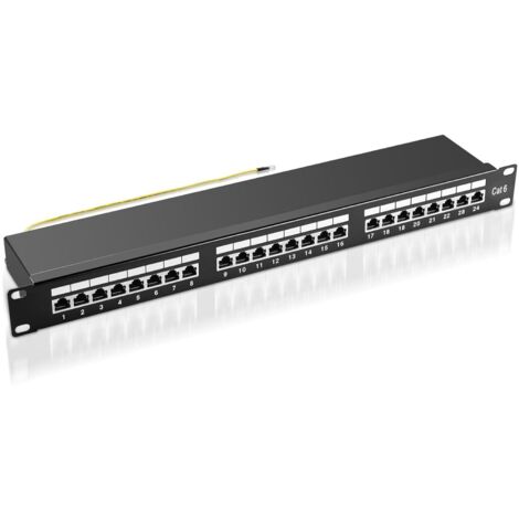 Panneau de brassage CAT 6 19 pouces 24 ports, panneau de brassage Keystone blindé pour montage mural et installation en rack, panneau de distribution LAN RJ45 pour réseau Gigabit,compatible TIA568A/B
