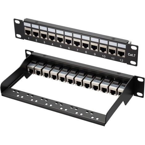 Panneau de brassage Cat 7, 1U 12 ports, panneau de brassage Keystone 10 pouces, panneau de distribution LSA, coupleur Keystone blindé RJ45, compatible avec les câbles réseau Cat 7/6A/6/5e et Cat5, pou