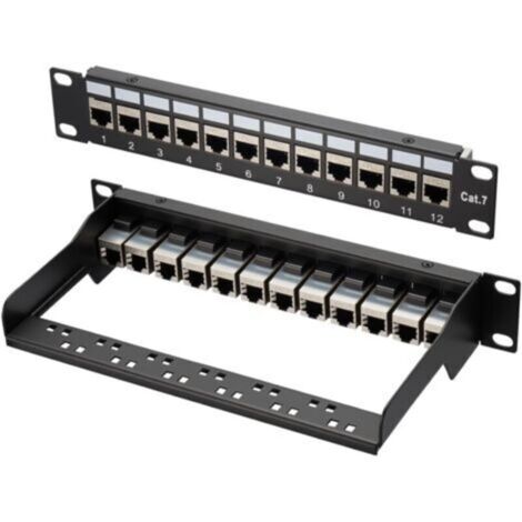 Panneau de brassage Cat 7, 1U 12 ports, panneau de brassage Keystone 10 pouces, panneau de distribution LSA, coupleur Keystone blindé RJ45, compatible avec les câbles réseau Cat 7/6A/6/5e et Cat5, pou