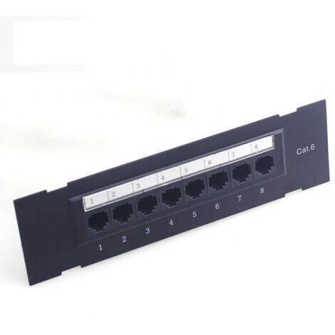 Panneau de brassage CAT6 à 8 ports, compatible avec les câbles CAT6 non blindés à l'arrière, câblage codé T568A/B pour câbles RJ45 / Montage mural Cat6 à 8 ports