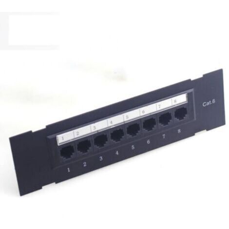 Panneau de brassage CAT6 à 8 ports, compatible avec les câbles CAT6 non blindés à l'arrière, câblage codé T568A/B pour câbles RJ45 / Montage mural Cat6 à 8 ports