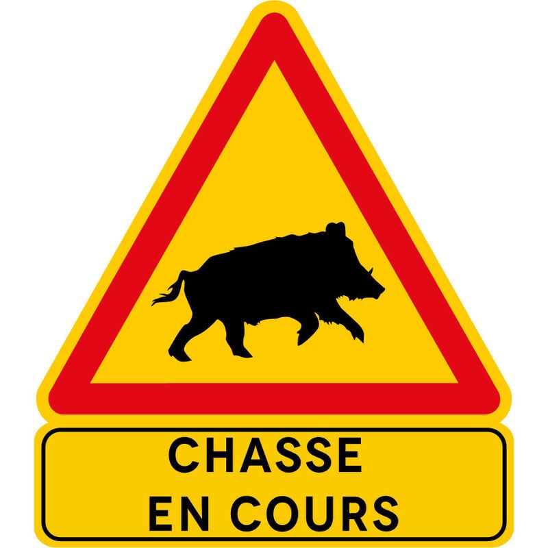 Panneau de chasse en cours. Signalisation temporaire de chasse en Comacel 5mm. - Chasse en cours sanglier - Panneau rétroréfléchissant