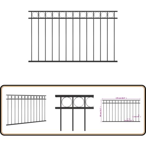 Panneau de clôture Acier 1,7x0,8 m Noir - Panneaux De Cloture - Clôture Jardin - Clôture Extérieur - Clôture Acier - Clôture Noire