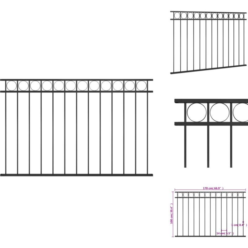 Vidaxl - Panneau de clôture Acier 1,7x1 m Noir - Clôture - Panneaux De Clôture - Clôture Jardin - Clôture Extérieur - Clôture Acier