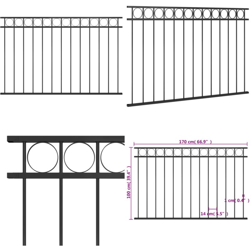 Vidaxl - Panneau de clôture Acier 1,7x1 m Noir - Clôture - Panneaux De Clôture - Clôture Jardin - Clôture Extérieur - Clôture Acier - Home & Living