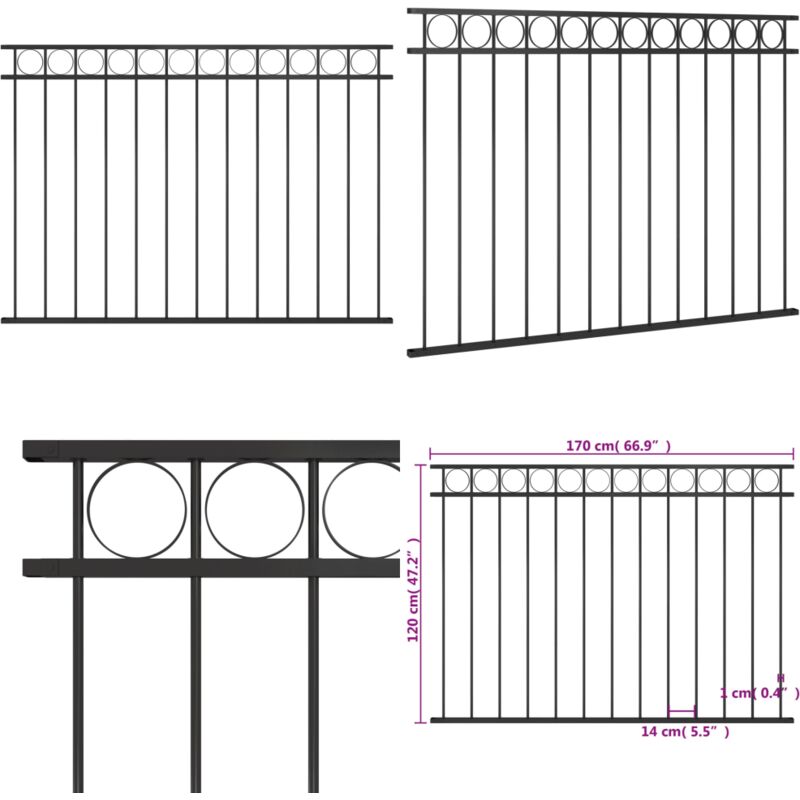 Vidaxl - Panneau de clôture Acier 1,7x1,2 m Noir - Panneaux De Cloture - Clôture Jardin - Clôture Extérieur - Clôture Acier - Clôture Noire - Home &