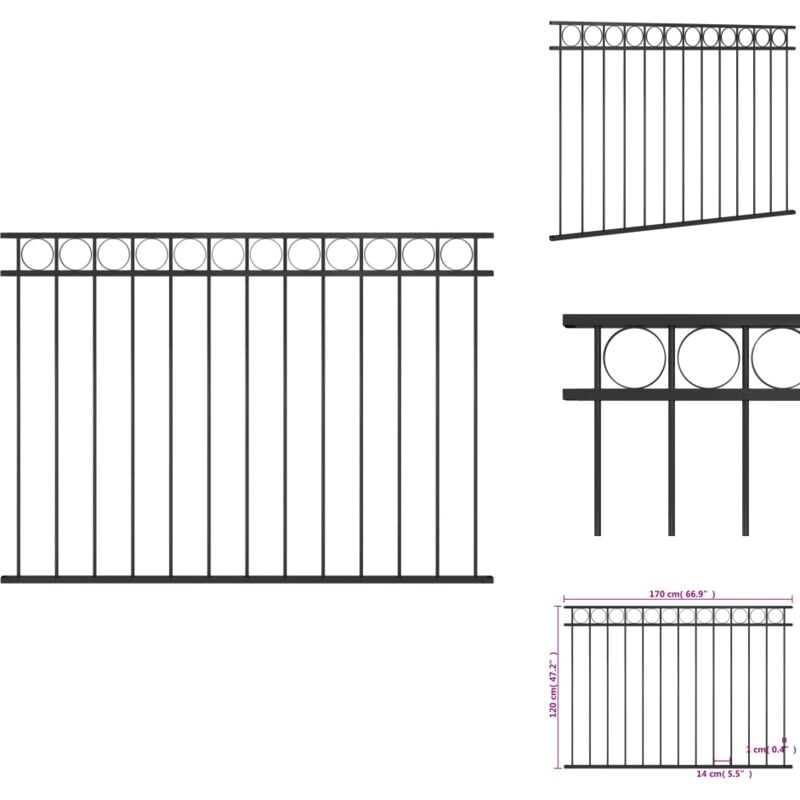 Vidaxl - Panneau de clôture Acier 1,7x1,2 m Noir - Panneaux De Cloture - Clôture Jardin - Clôture Extérieur - Clôture Acier - Clôture Noire