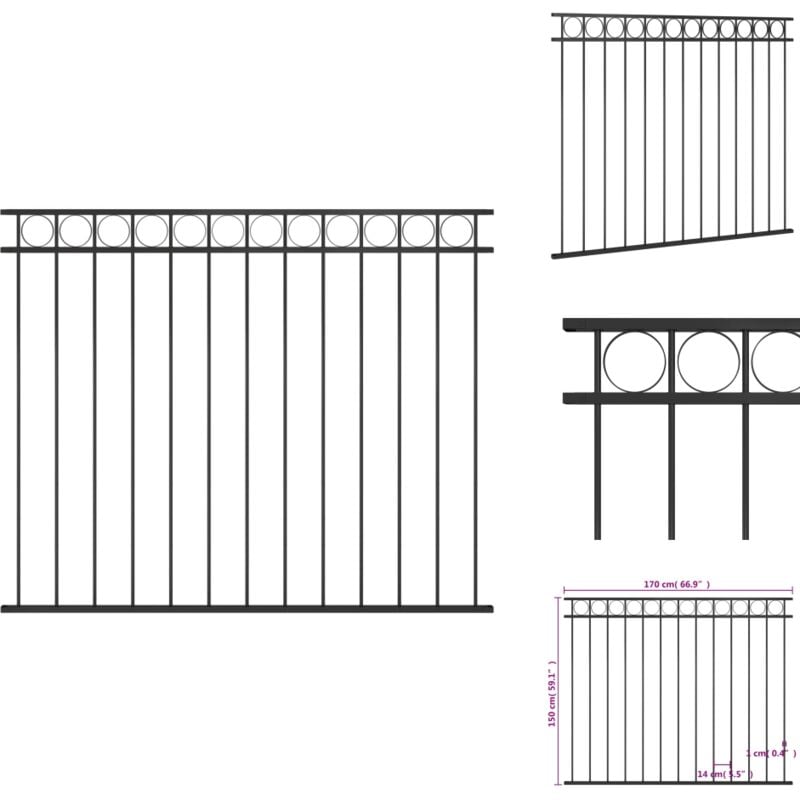Vidaxl - Panneau de clôture Acier 1,7x1,5 m Noir - Clôture Acier - Panneaux De Clôture - Clôture Jardin - Clôture Extérieur - Clôture Noire