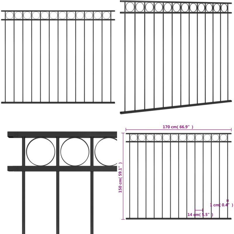 Vidaxl - Panneau de clôture Acier 1,7x1,5 m Noir - Clôture Acier - Panneaux De Clôture - Clôture Jardin - Clôture Extérieur - Clôture Noire - Home &