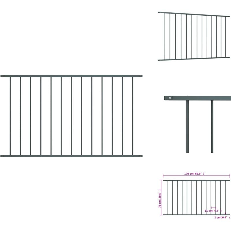 Panneau de clôture Acier enduit de poudre 1,7x0,75 m Anthracite - Clôture Jardin - Panneaux De Clôture - Clôture D'extérieur - Clôture En Métal