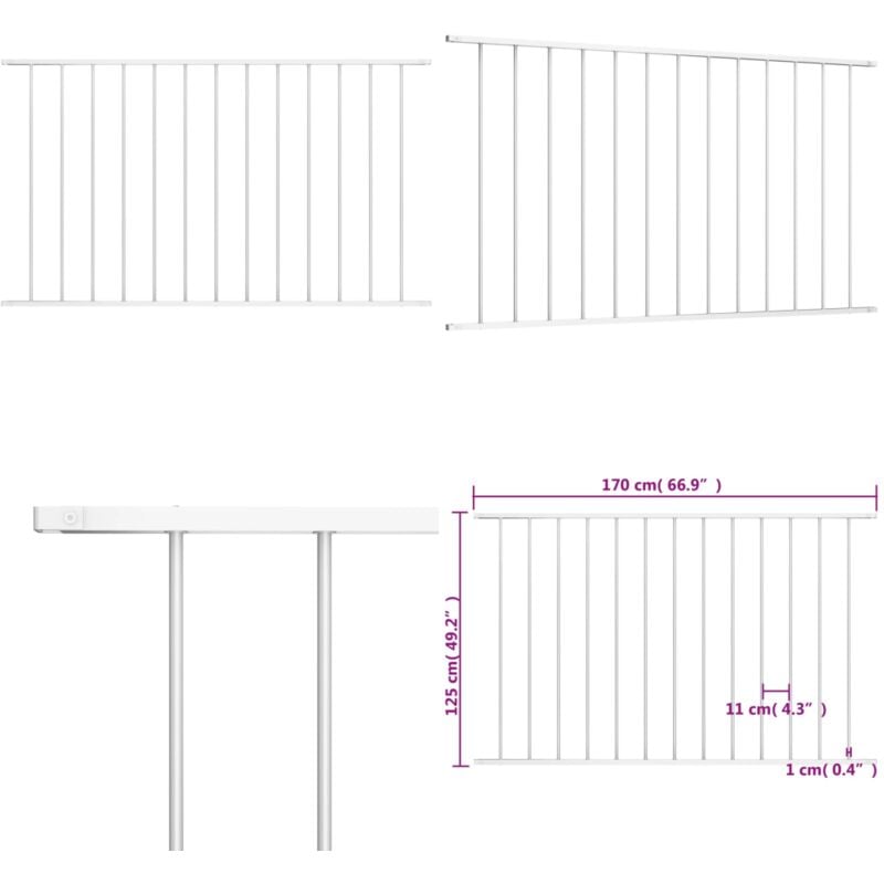 Vidaxl - Panneau de clôture Acier enduit de poudre 1,7x1,25 m Blanc - Clôture Jardin - Panneaux De Clôture - Clôture Blanche - Clôture Acier
