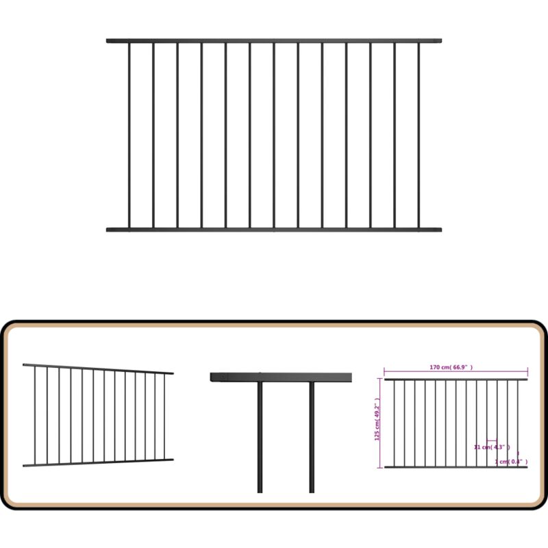 Vidaxl - Panneau de clôture Acier enduit de poudre 1,7x1,25 m Noir - Clôture Jardin - Panneaux De Clôture - Clôture Acier - Clôture Résistante