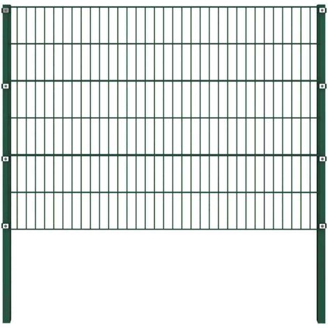 Panneau de clôture avec poteaux en fer 349 x 120 cm Vert