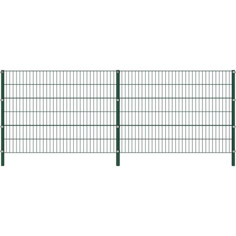 Panneau de clôture avec poteaux Fer 3,4 x 1,2 m Vert