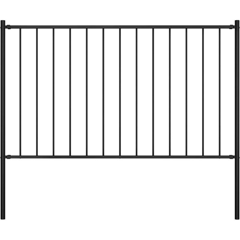 Panneau clôture et poteaux Acier enduit poudre 1,7x0,75 m Noir