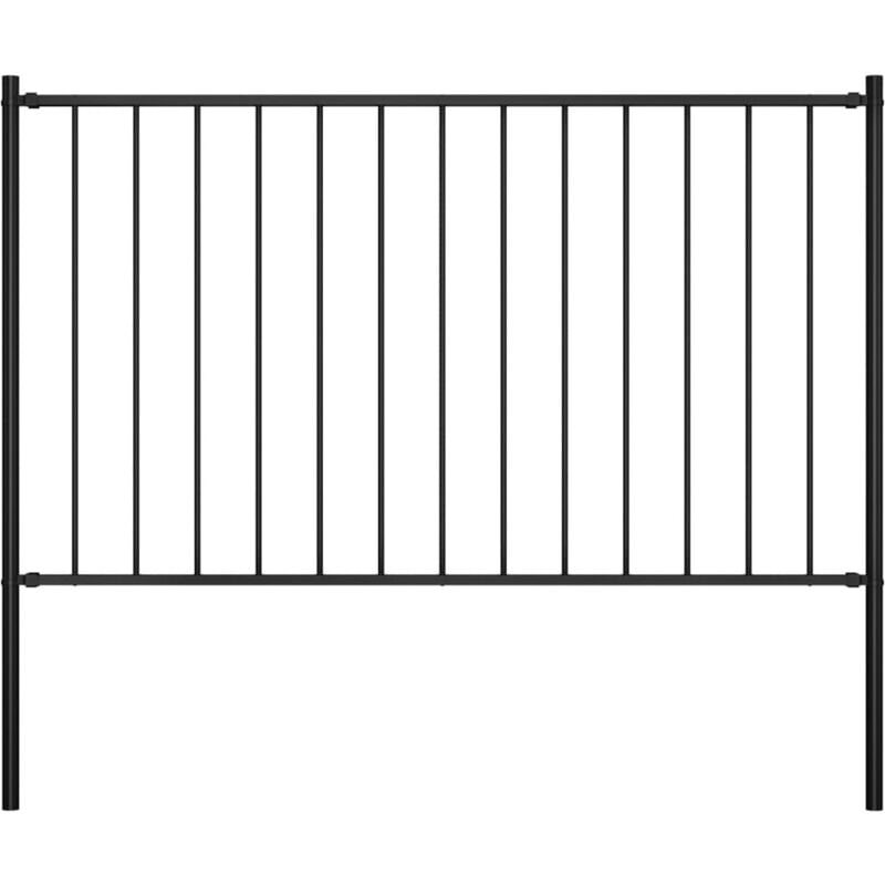 Panneau clôture et poteaux Acier enduit de poudre 1,7x1 m Noir
