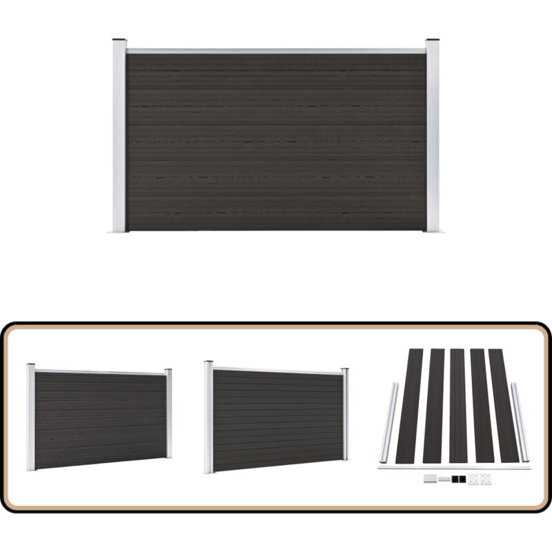 Panneau de clôture wpc 180x105 cm Noir - Clôture Jardin - Clôture Résidentielle - Clôture Composite - Clôture Noire - Barrière Jardin