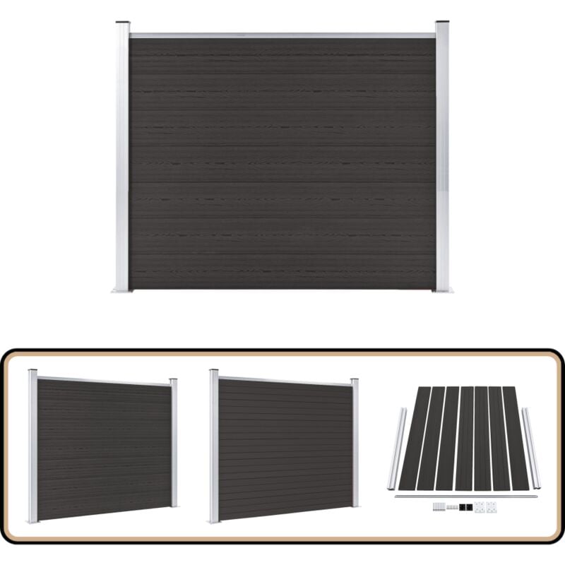 Panneau de clôture WPC 180x146 cm Noir - Clôture Jardin - Clôture Résidentielle - Clôture Composite - Clôture WPC - Barrière Jardin