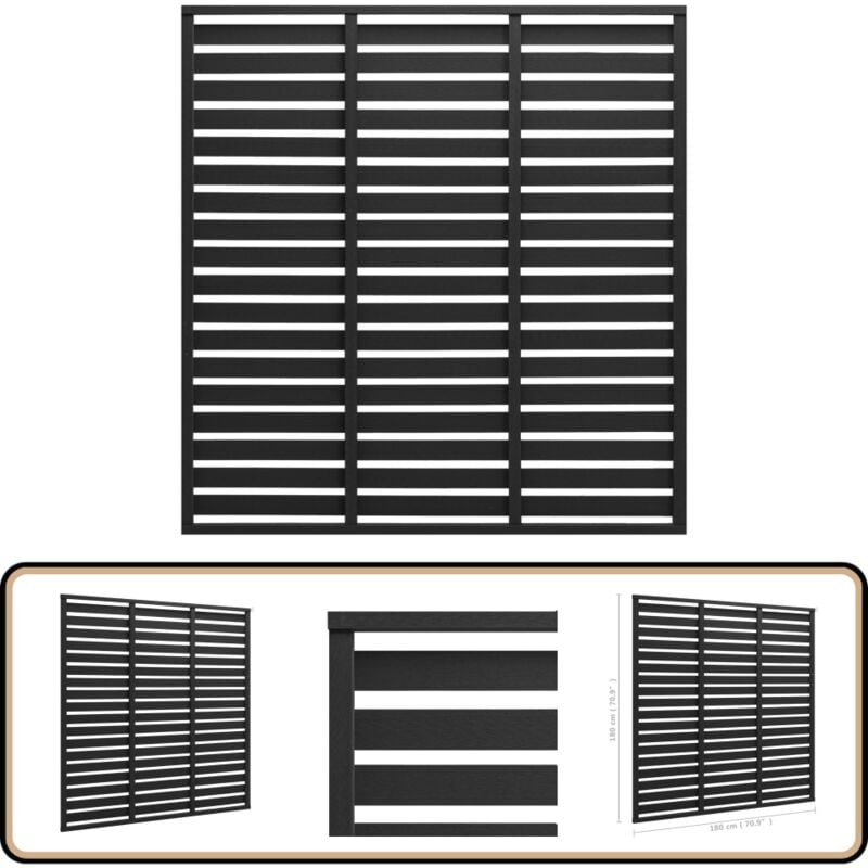 Panneau de clôture wpc 180x180 cm Noir - Clôture Horizontale - Panneaux De Clôture - Clôture Jardin - Clôture Composite - Clôture Sans Entretien