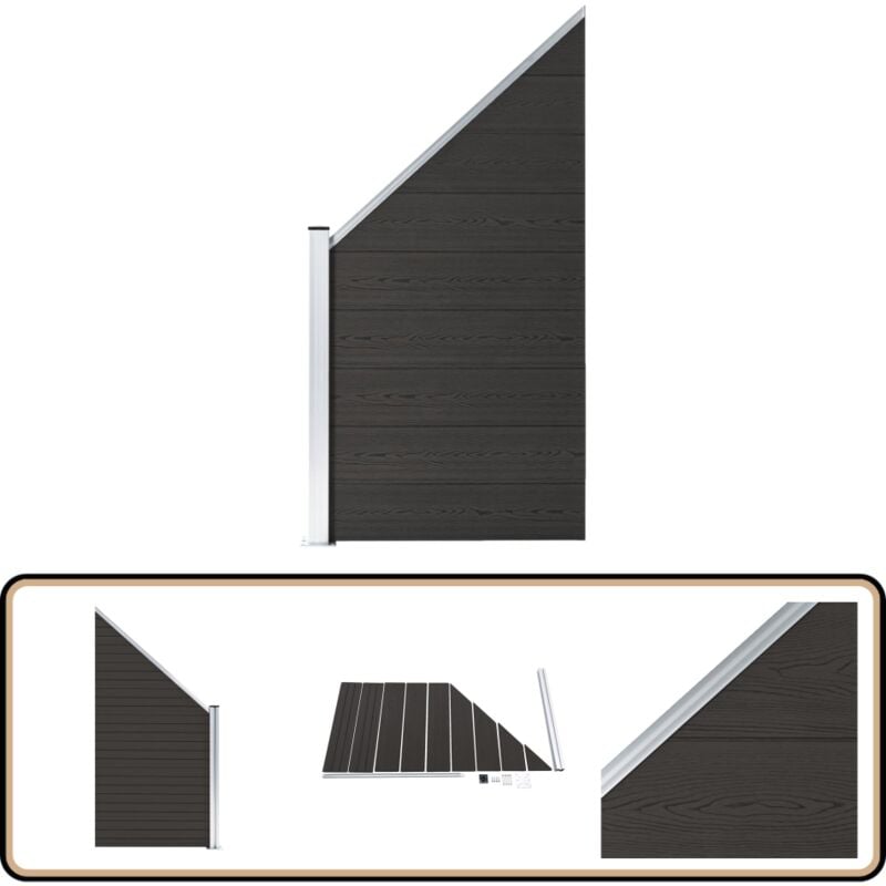 Panneau de clôture wpc 95x(105-180) cm Noir - Clôture Jardin - Panneaux De Clôture - Clôture Composite - Clôture Bois Plastique - Clôture Moderne