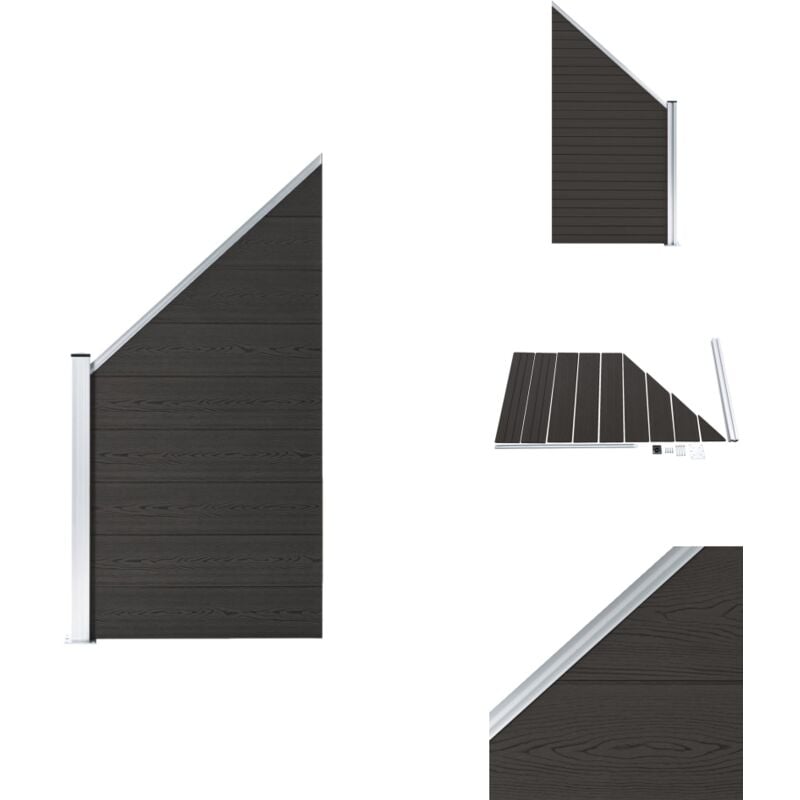 Panneau de clôture wpc 95x(105-180) cm Noir - Clôture Jardin - Panneaux De Clôture - Clôture Composite - Clôture Bois Plastique - Clôture Moderne