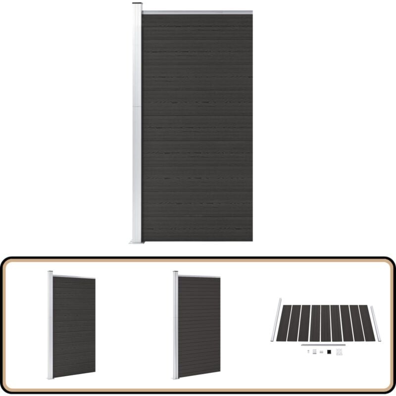 Panneau de clôture wpc 95x186 cm Noir - Clôture Jardin - Clôture Résidentielle - Barrière Jardin - Clôture Composite - Clôture Moderne