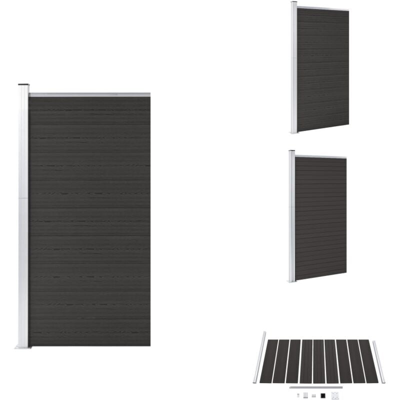 Panneau de clôture WPC 95x186 cm Noir - Clôture Jardin - Clôture Résidentielle - Barrière Jardin - Clôture Composite - Clôture Moderne