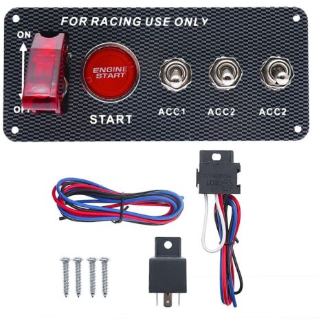 Panneau de commande d'allumage 12 V pour voiture de course, interrupteur à bouton-poussoir de démarrage moteur, panneau en fibre de carbone avec interrupteur à bascule LED pour voiture de course, camp