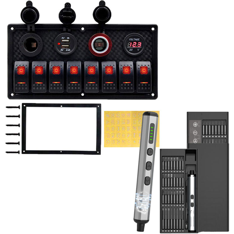 Sunxury - Panneau de commande de commutateur de conversion de bateau à moteur 12-24V avec tournevis, interrupteur de bateau à 8 positions avec