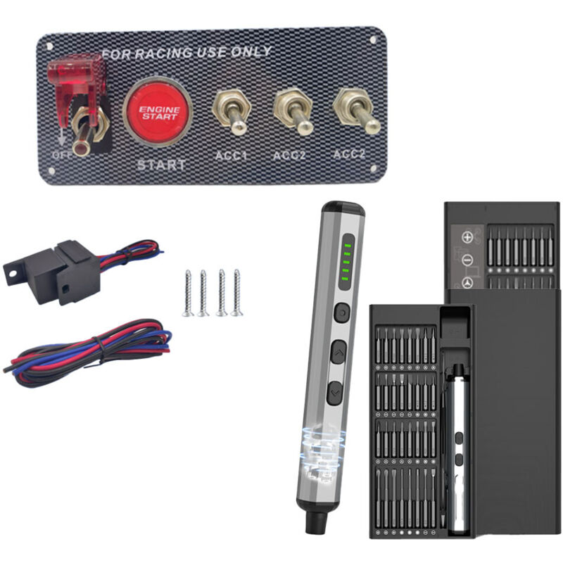 Sunxury - Panneau de commande de démarrage à bouton-poussoir avec tournevis, panneau de commutateur d'allumage 5 en 1, interrupteur à bouton-poussoir