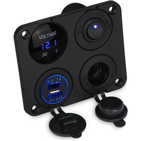 Panneau de commande de voltmètre pour chargeur de voiture double USB, panneau de commande d'allume-cigare marin à quatre positions, adapté aux panneaux de commande tricolores 12V et 24V (bleu).